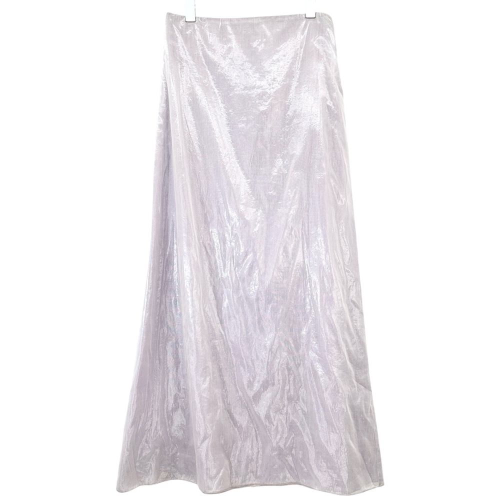 LANVIN Vintage Metallic Lavender Pale Purple Silk Cotton Blend Lined Maxi Skirt